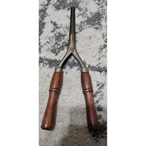 Antique 1920s Stove Heated Curling Iron with Wood Handles